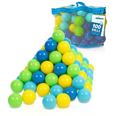 alldoro 100 Pelotas para Piscina de Bolas de plástico, Cada una de 6 cm de diámetro, de Colores, para niños pequeños, Incl. Bolsa de Transporte de Malla alldoro 100 Pelotas para Piscina de Bolas de plástico, Cada una de 6 cm de diámetro, de Colores, para niños pequeños, Incl. Bolsa de Transporte de Malla