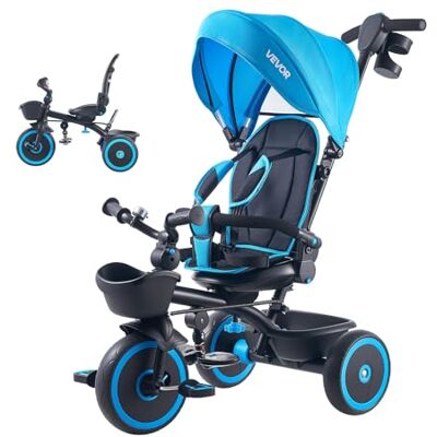 VEVOR Triciclos para Niños de 1 a 5 Años, Triciclo Infantil con Manillar de Empuje para Padres, Capota, Asiento Ajustable, Espacio de Almacenamiento, Cuadro de Acero al Carbono, Azul y Negro VEVOR Triciclos para Niños de 1 a 5 Años, Triciclo Infantil con Manillar de Empuje para Padres, Capota, Asiento Ajustable, Espacio de Almacenamiento, Cuadro de Acero al Carbono, Azul y Negro