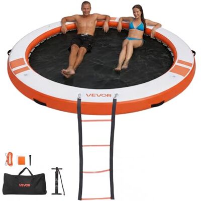 VEVOR Colchoneta para Piscina, Diámetro de 3,05 m, Flotador Inflable Gigante de Forma Circular, con Centro de Malla Escalera Desmontable, Muelle Isla de Agua para Piscina Playa Lago, Blanco y Naranja VEVOR Colchoneta para Piscina, Diámetro de 3,05 m, Flotador Inflable Gigante de Forma Circular, con Centro de Malla Escalera Desmontable, Muelle Isla de Agua para Piscina Playa Lago, Blanco y Naranja