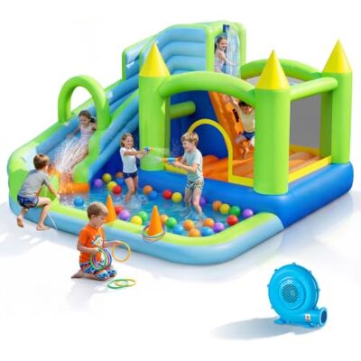 VEVOR Castillo Hinchable 344 x 374 x 213 cm, Parque Infantil Inflable con Tobogán Acuático, Aro de Baloncesto, Piscina de Chapoteo y Lanzamiento de Aros de Agua para 3 a 4 Niños de 3 a 8 Años VEVOR Castillo Hinchable 344 x 374 x 213 cm, Parque Infantil Inflable con Tobogán Acuático, Aro de Baloncesto, Piscina de Chapoteo y Lanzamiento de Aros de Agua para 3 a 4 Niños de 3 a 8 Años