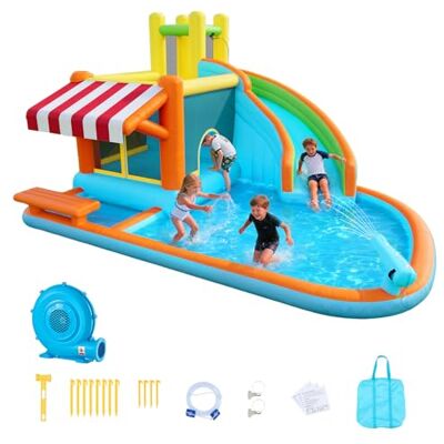 VEVOR Castillo Hinchable 455 x 390 x 238 cm, Parque Infantil Inflable con Tobogán Acuático, Rebotes, Piscina de Chapoteo y Puesto de Mercado de Simulación para 3 a 4 Niños de 3 a 8 Años, para Jardín VEVOR Castillo Hinchable 455 x 390 x 238 cm, Parque Infantil Inflable con Tobogán Acuático, Rebotes, Piscina de Chapoteo y Puesto de Mercado de Simulación para 3 a 4 Niños de 3 a 8 Años, para Jardín
