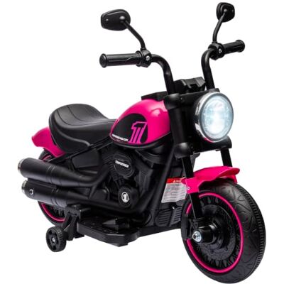 HOMCOM Moto Eléctrica para Niños de 18-36 Meses con Batería 6V y Faro Rosa Moto Eléctrica Infantil, Ruedas Auxiliares Desmontables, Carga 25 kg HOMCOM Moto Eléctrica para Niños de 18-36 Meses con Batería 6V y Faro Rosa Moto Eléctrica Infantil, Ruedas Auxiliares Desmontables, Carga 25 kg
