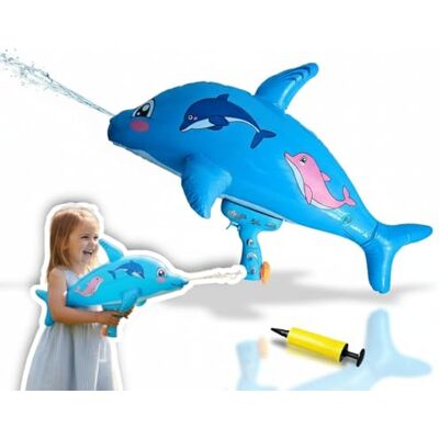 alldoro Pistola de Agua Hinchable delfín de plástico de Colores 72 x 43 cm, depósito de 250 ml, con Bomba alldoro Pistola de Agua Hinchable delfín de plástico de Colores 72 x 43 cm, depósito de 250 ml, con Bomba