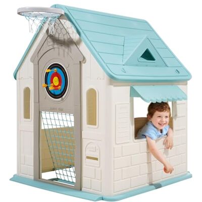 VEVOR Casa de Juegos para Exteriores 5 en 1, Juego de rol, Baloncesto, Dardos, Fútbol y Lanzamiento de Aros, Ideal para Niños a Partir de 2 Años, Plástico PP, Estilo Cabaña, 940 x 1190 x 1255 mm VEVOR Casa de Juegos para Exteriores 5 en 1, Juego de rol, Baloncesto, Dardos, Fútbol y Lanzamiento de Aros, Ideal para Niños a Partir de 2 Años, Plástico PP, Estilo Cabaña, 940 x 1190 x 1255 mm