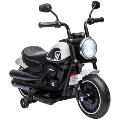 HOMCOM Moto Eléctrica para Niños de 18-36 Meses con Batería 6V Faro Blanco Moto Eléctrica Infantil, Ruedas Auxiliares Desmontables, Carga 25 kg HOMCOM Moto Eléctrica para Niños de 18-36 Meses con Batería 6V Faro Blanco Moto Eléctrica Infantil, Ruedas Auxiliares Desmontables, Carga 25 kg