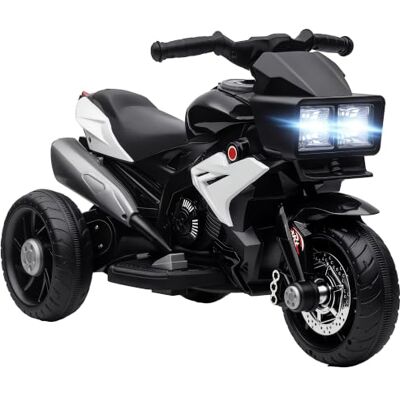 HOMCOM Moto Eléctrica para Niños Moto de Batería 6V +3 Años Negro Luces, Música, Bocina, Neumáticos Anchos, Velocidad 3 km/h HOMCOM Moto Eléctrica para Niños Moto de Batería 6V +3 Años Negro Luces, Música, Bocina, Neumáticos Anchos, Velocidad 3 km/h