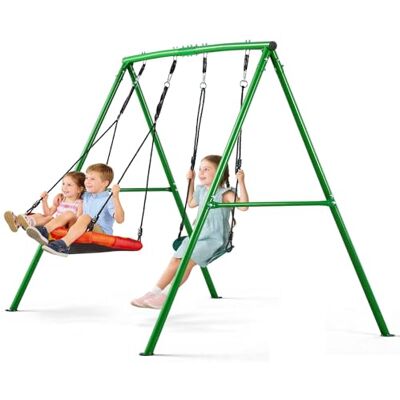 VEVOR Juego de Columpio Infantil Exterior, 312 x 200 x 220 cm, Capacidad de Carga hasta 318 kg, Juego de Columpio de Jardín para Niños, con 3 Asientos, Marco de Acero, para Patio Terraza, Verde Blanco VEVOR Juego de Columpio Infantil Exterior, 312 x 200 x 220 cm, Capacidad de Carga hasta 318 kg, Juego de Columpio de Jardín para Niños, con 3 Asientos, Marco de Acero, para Patio Terraza, Verde Blanco