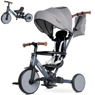 KRIDDO Triciclo Evolutivo 8 en 1 para Niños de 18 Meses a 5 Años, con Barra de Empuje, Triciclo y Bicicleta con o sin Pedales, Arnés de 5 Puntos Mejorado, Capota Plegable y Bolsa, Gris KRIDDO Triciclo Evolutivo 8 en 1 para Niños de 18 Meses a 5 Años, con Barra de Empuje, Triciclo y Bicicleta con o sin Pedales, Arnés de 5 Puntos Mejorado, Capota Plegable y Bolsa, Gris