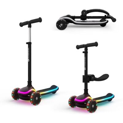 Kinderkraft RAKET UP Patinete 2 en 1 con Asiento, LED en Base, Ruedas RGB, Plegable, Manillar Ajustable 4 Alturas, Rodadura Suave, Tipo Maleta, para Niños, Negro Kinderkraft RAKET UP Patinete 2 en 1 con Asiento, LED en Base, Ruedas RGB, Plegable, Manillar Ajustable 4 Alturas, Rodadura Suave, Tipo Maleta, para Niños, Negro