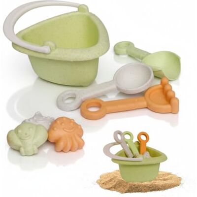 alldoro Mini Juguetes de Playa con Cubo, bebés y niños Desde 18 Meses set de arena de 7 piezas con cubo y moldes pequeños, para playa y parque infantil, plástico con paja de trigo alldoro Mini Juguetes de Playa con Cubo, bebés y niños Desde 18 Meses set de arena de 7 piezas con cubo y moldes pequeños, para playa y parque infantil, plástico con paja de trigo