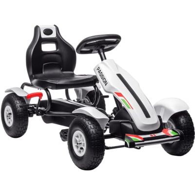 HOMCOM Go Kart a Pedales Asiento Ajustable de +5 Años 121x58x61 cm Blanco Coche de Pedales Infantil, Asiento Ajustable, Neumáticos de Goma, Freno de Mano, para Niños y Niñas HOMCOM Go Kart a Pedales Asiento Ajustable de +5 Años 121x58x61 cm Blanco Coche de Pedales Infantil, Asiento Ajustable, Neumáticos de Goma, Freno de Mano, para Niños y Niñas