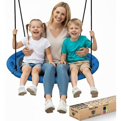 SereneLife Saucer Swing with Tree Hang Kit, 40" Outdoor Tree Swing, 2 Correas Ajustables para Colgar y Centro, Spinner Giratorio para niños (Azul) SereneLife Saucer Swing with Tree Hang Kit, 40" Outdoor Tree Swing, 2 Correas Ajustables para Colgar y Centro, Spinner Giratorio para niños (Azul)