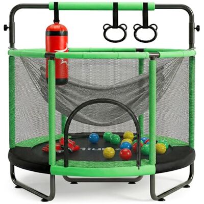 Hurtle Trampolín Elástico para Niños de 140 cm con Red de Seguridad, para Interior/Exterior con Columpio, Saco de Boxeo, Anillos y 20 Pelotas para Juegos Hurtle Trampolín Elástico para Niños de 140 cm con Red de Seguridad, para Interior/Exterior con Columpio, Saco de Boxeo, Anillos y 20 Pelotas para Juegos