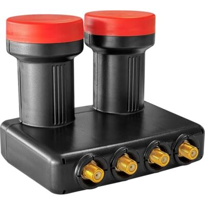 Megasat Diavolo Monoblock Quad LNB – para Astra y Hotbird – Negro/Rojo 4 usuarios, conectores F chapados en oro, para las más altas exigencias, 0,1 dB figura de ruido Megasat Diavolo Monoblock Quad LNB – para Astra y Hotbird – Negro/Rojo 4 usuarios, conectores F chapados en oro, para las más altas exigencias, 0,1 dB figura de ruido