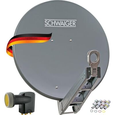 SCHWAIGER 4630 Juego de antena parabólica satélite Quad LNB digital 8 x conector F de 7 mm, antena satélite de aluminio, color antracita, 75 x 80 cm SCHWAIGER 4630 Juego de antena parabólica satélite Quad LNB digital 8 x conector F de 7 mm, antena satélite de aluminio, color antracita, 75 x 80 cm