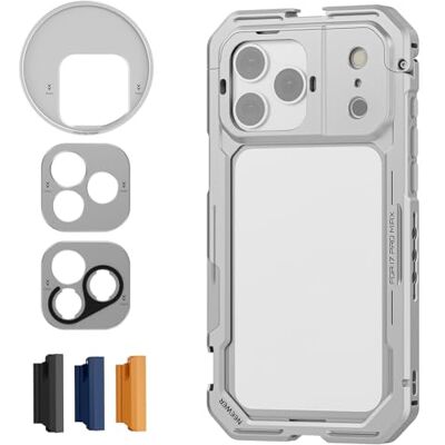 NEEWER Phone Cage Compatible con iPhone 17 Pro MAX,Quick Release Video Rig Estabilizador Accesorios con 67mm Anillo Filtro, 17mm Lens Backplate,T Mount Adaptador,4xTapa Control Cámara,PA144(Plateado) NEEWER Phone Cage Compatible con iPhone 17 Pro MAX,Quick Release Video Rig Estabilizador Accesorios con 67mm Anillo Filtro, 17mm Lens Backplate,T Mount Adaptador,4xTapa Control Cámara,PA144(Plateado)
