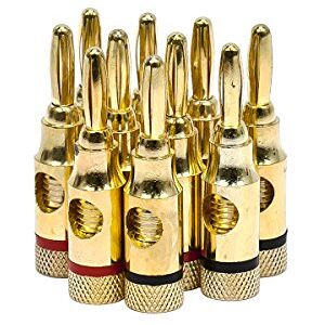 Monoprice , 5PRJX74047, Conectores tipo banana chapados en oro para altavoces, 5 pares, tipo tornillo abierto, para cable de altavoz, cine en casa, placas de pared y más Monoprice , 5PRJX74047, Conectores tipo banana chapados en oro para altavoces, 5 pares, tipo tornillo abierto, para cable de altavoz, cine en casa, placas de pared y más