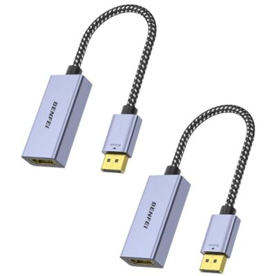 BENFEI 4K DisplayPort a HDMI, Paquete de 2, Adaptador de conexión unidireccional DisplayPort DP a Monitor HDMI Compatible con Laptop, PC, Monitor, TV proyector [Carcasa de Aluminio, Trenzado de BENFEI 4K DisplayPort a HDMI, Paquete de 2, Adaptador de conexión unidireccional DisplayPort DP a Monitor HDMI Compatible con Laptop, PC, Monitor, TV proyector [Carcasa de Aluminio, Trenzado de