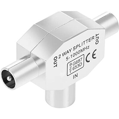 POPPSTAR Distribuidor de antenas tipo T (conector IEC hembra a dos machos), adaptador coaxial para cable de antena tv, plateado POPPSTAR Distribuidor de antenas tipo T (conector IEC hembra a dos machos), adaptador coaxial para cable de antena tv, plateado