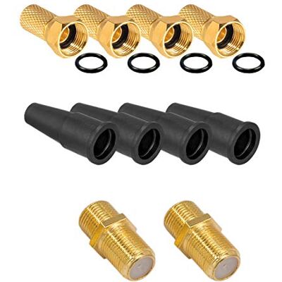 HB-DIGITAL Set: 4X Conector F 7mm oro con tuerca ancha con junta de goma + 2X Toma de conector F en HQ + 4X Ojales de goma de protección contra la intemperie para cable de antena coaxial Cable HB-DIGITAL Set: 4X Conector F 7mm oro con tuerca ancha con junta de goma + 2X Toma de conector F en HQ + 4X Ojales de goma de protección contra la intemperie para cable de antena coaxial Cable