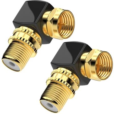 RedStar24 Adaptador de ángulo de 90° para cable coaxial en ángulo F, adaptador F, acodado, cable satélite, cable de antena, chapado en oro, 2 unidades RedStar24 Adaptador de ángulo de 90° para cable coaxial en ángulo F, adaptador F, acodado, cable satélite, cable de antena, chapado en oro, 2 unidades