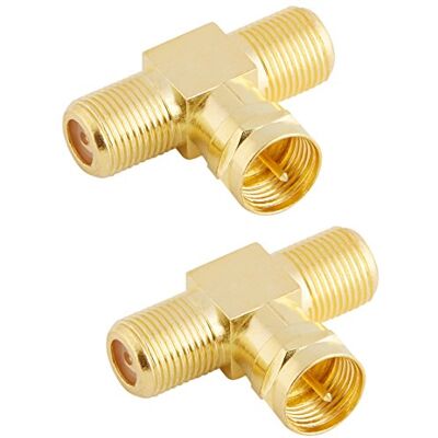 POPPSTAR 2x Adaptador coaxial tipo F divisor T (conector F macho a dos F hembras) cable satélite, cable coax, dorado POPPSTAR 2x Adaptador coaxial tipo F divisor T (conector F macho a dos F hembras) cable satélite, cable coax, dorado