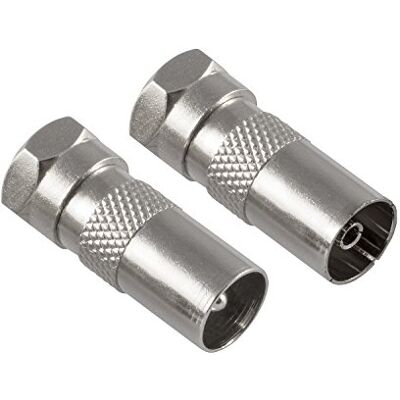 POPPSTAR 2x Adaptador coaxial para cable de antena (1x F macho a CEI macho + 1x a CEI hembra), acoplamiento coaxial, plateado POPPSTAR 2x Adaptador coaxial para cable de antena (1x F macho a CEI macho + 1x a CEI hembra), acoplamiento coaxial, plateado