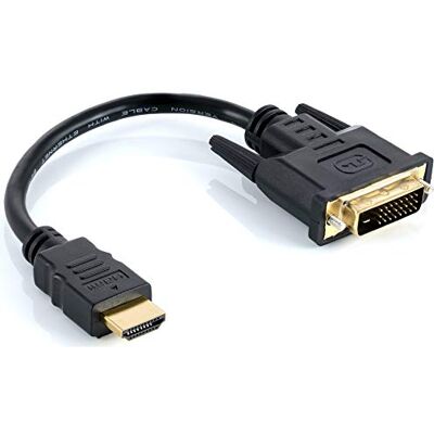 POPPSTAR Adaptador HDMI Macho a DVI Macho (19 Pines a 24+1 DVI-D), contactos Dorados, 12 cm Cable (20cm Total) POPPSTAR Adaptador HDMI Macho a DVI Macho (19 Pines a 24+1 DVI-D), contactos Dorados, 12 cm Cable (20cm Total)
