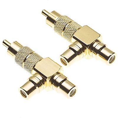 Keple Adaptador Divisor RCA, Paquete De 2 Divisor De 1 A 2 Fonos De 50 Ohmios con Cuerpo De Latón Chapado En Oro, Adaptador De 1 Macho A 2 Hembras RCA para Audio Y Vídeo Keple Adaptador Divisor RCA, Paquete De 2 Divisor De 1 A 2 Fonos De 50 Ohmios con Cuerpo De Latón Chapado En Oro, Adaptador De 1 Macho A 2 Hembras RCA para Audio Y Vídeo