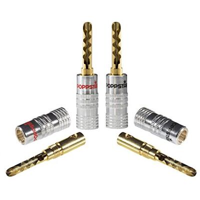 POPPSTAR 4x Bananas altavoces; banana conector para cable de altavoz (hasta 6mm²), (2x negro, 2x rojo), contactos dorados 24k POPPSTAR 4x Bananas altavoces; banana conector para cable de altavoz (hasta 6mm²), (2x negro, 2x rojo), contactos dorados 24k