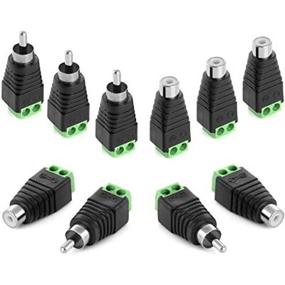 POPPSTAR Juego de Conectores RCA (5X Conector Cinch Macho / 5X Cinch Hembra a regleta de bornes de 2 Polos) para Cable Altavoz, Video, CCTV POPPSTAR Juego de Conectores RCA (5X Conector Cinch Macho / 5X Cinch Hembra a regleta de bornes de 2 Polos) para Cable Altavoz, Video, CCTV
