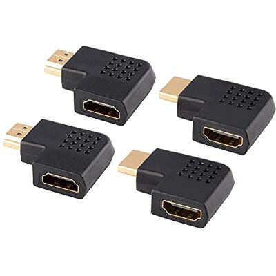 J&D Pack de 4 Flat HDMI Adaptador, Adaptador HDMI Plano Vertical Macho y Hembra Chapado en Oro en ángulo Izquierdo y Derecho de 90 Grados J&D Pack de 4 Flat HDMI Adaptador, Adaptador HDMI Plano Vertical Macho y Hembra Chapado en Oro en ángulo Izquierdo y Derecho de 90 Grados