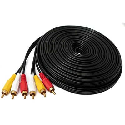 SYSTEM-S Cable RCA 3 RCA de 15 m macho a macho, adaptador AV estéreo y compuesto, color negro SYSTEM-S Cable RCA 3 RCA de 15 m macho a macho, adaptador AV estéreo y compuesto, color negro