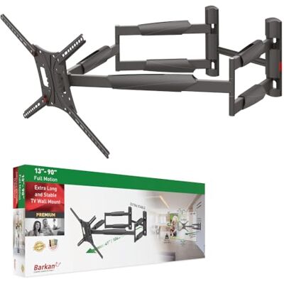 Barkan Soporte de Pared para TV de 104 cm de Largo, Brazo Doble de 13 a 90 Pulgadas, Giratorio/Movimiento Completo, Soporte para TV, soporta hasta 60 kg, Extra Estable, para LED OLED LCD, máx. VESA Barkan Soporte de Pared para TV de 104 cm de Largo, Brazo Doble de 13 a 90 Pulgadas, Giratorio/Movimiento Completo, Soporte para TV, soporta hasta 60 kg, Extra Estable, para LED OLED LCD, máx. VESA