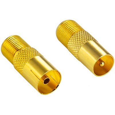 POPPSTAR 2x Adaptador coaxial para cable de antena (1x F hembra a CEI macho + 1x a CEI hembra), acoplamiento coaxial, dorado POPPSTAR 2x Adaptador coaxial para cable de antena (1x F hembra a CEI macho + 1x a CEI hembra), acoplamiento coaxial, dorado