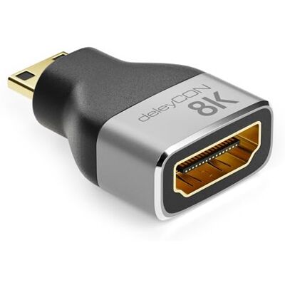 deleyCON Adaptador Mini HDMI Cable de Acoplamiento Conector 8K@60Hz / 4K@120Hz UHD 7680x4320 Aluminio HDMI 2.1 ARC HDR10+ Dolby Vision VRR ALLM 48Gbps Gris Negro deleyCON Adaptador Mini HDMI Cable de Acoplamiento Conector 8K@60Hz / 4K@120Hz UHD 7680x4320 Aluminio HDMI 2.1 ARC HDR10+ Dolby Vision VRR ALLM 48Gbps Gris Negro