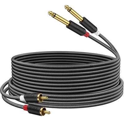 J&D Cable Audio de 2X6,35 mm a 2RCA, Chapado en Oro 2X6,35mm TS Macho a 2 RCA Macho Cáscara de PVC Estéreo Adaptador de Audio y Divisor RCA Cable con Trenzado de Nailon, 2.7 Meter J&D Cable Audio de 2X6,35 mm a 2RCA, Chapado en Oro 2X6,35mm TS Macho a 2 RCA Macho Cáscara de PVC Estéreo Adaptador de Audio y Divisor RCA Cable con Trenzado de Nailon, 2.7 Meter