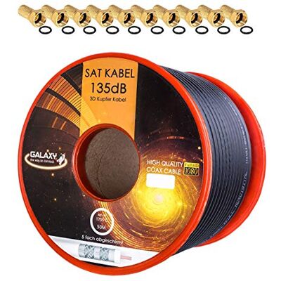 HB-DIGITAL HB Digital 135dB 50m Cable coaxial SAT Cobre puro KU Negro Cable de antena 5 veces blindado para sistemas DVB-S / S2 DVB-C y DVB-T BK + 10 conectores F dorados con anillo de goma HB-DIGITAL HB Digital 135dB 50m Cable coaxial SAT Cobre puro KU Negro Cable de antena 5 veces blindado para sistemas DVB-S / S2 DVB-C y DVB-T BK + 10 conectores F dorados con anillo de goma