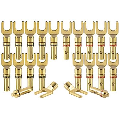 POPPSTAR 20x Terminal de Horquilla; Conectores Altavoces para Cable de Altavoz (hasta 4mm²), contactos Dorados 24k, Color de Marcas: 10x Negro, 10x Rojo POPPSTAR 20x Terminal de Horquilla; Conectores Altavoces para Cable de Altavoz (hasta 4mm²), contactos Dorados 24k, Color de Marcas: 10x Negro, 10x Rojo