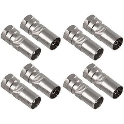 POPPSTAR 8x Adaptador coaxial para cable de antena (4x F macho a CEI macho + 4x a CEI hembra), acoplamiento coaxial, plateado POPPSTAR 8x Adaptador coaxial para cable de antena (4x F macho a CEI macho + 4x a CEI hembra), acoplamiento coaxial, plateado