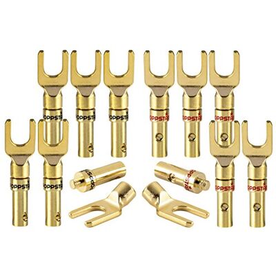 POPPSTAR 12x Terminal de horquilla; conectores altavoces para cable de altavoz (hasta 4mm²), contactos dorados 24k, color de marcas: 6x negro, 6x rojo POPPSTAR 12x Terminal de horquilla; conectores altavoces para cable de altavoz (hasta 4mm²), contactos dorados 24k, color de marcas: 6x negro, 6x rojo