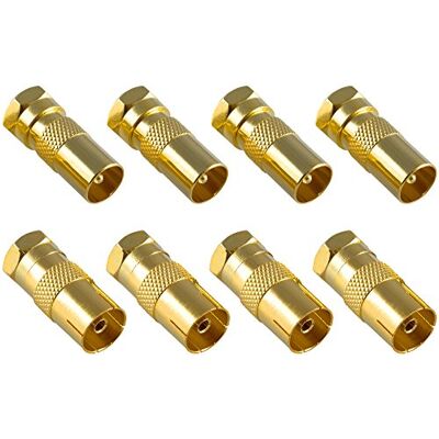 POPPSTAR 8x Adaptador coaxial para cable de antena (4x F macho a CEI macho + 4x a CEI hembra), acoplamiento coaxial, dorado POPPSTAR 8x Adaptador coaxial para cable de antena (4x F macho a CEI macho + 4x a CEI hembra), acoplamiento coaxial, dorado