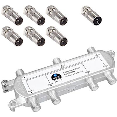 HB-DIGITAL HBDIGITAL Divisor de 6 vías divisor de 52400 MHz + Digital Analógico compatible + totalmente blindada 6-way splitter Incluye adaptador de antena HB-DIGITAL HBDIGITAL Divisor de 6 vías divisor de 52400 MHz + Digital Analógico compatible + totalmente blindada 6-way splitter Incluye adaptador de antena