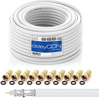 deleyCON HQ 20m Cable Coaxial SAT 130dB Blindado de 4 Capas DVB-S+S2 DVB-T DVB-C Cable de Banda Ancha 4K 1080p FULL HD HDTV 10 Conectores F Dorados deleyCON HQ 20m Cable Coaxial SAT 130dB Blindado de 4 Capas DVB-S+S2 DVB-T DVB-C Cable de Banda Ancha 4K 1080p FULL HD HDTV 10 Conectores F Dorados