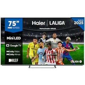 HAIER MiniLED 4K UHD H75M80FUX 75", Smart TV, Google TV, Dolby Atmos y Dolby Vision, HDR 10, Google Assistant, Procesador Quad Core, Bluetooth 5.2, DBX TV, HDMI 2.1 x 4, 2+32 GB, Sin Marcos, 2025 HAIER MiniLED 4K UHD H75M80FUX 75", Smart TV, Google TV, Dolby Atmos y Dolby Vision, HDR 10, Google Assistant, Procesador Quad Core, Bluetooth 5.2, DBX TV, HDMI 2.1 x 4, 2+32 GB, Sin Marcos, 2025