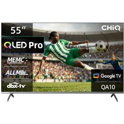 CHiQ 55QA10 Smart TV 55 Pulgadas (140 cm) 4K Ultra HD QLED,TV Inteligente,HDR10, VRR y ALLM,Diseño Ultra Delgado Sin Marco Metálico,Audio Dolby,Triple Sintonizador (DVB-C/T/T2/S/S2),Wi-Fi,H.264,H.265 CHiQ 55QA10 Smart TV 55 Pulgadas (140 cm) 4K Ultra HD QLED,TV Inteligente,HDR10, VRR y ALLM,Diseño Ultra Delgado Sin Marco Metálico,Audio Dolby,Triple Sintonizador (DVB-C/T/T2/S/S2),Wi-Fi,H.264,H.265
