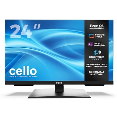 Cello C2426TZH 24" Smart TV LED sin Marco con Tizen OS de Samsung, Bluetooth, Gaming Hub, Altavoces Pitch, Ideal para Cocina, Dormitorio y Espacios pequeños Cello C2426TZH 24" Smart TV LED sin Marco con Tizen OS de Samsung, Bluetooth, Gaming Hub, Altavoces Pitch, Ideal para Cocina, Dormitorio y Espacios pequeños