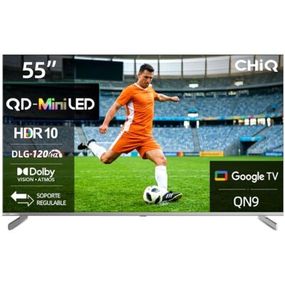 CHiQ M55QA9 55 Pulgadas (139 cm) TV Smart 4K Mini QLED TV, 60Hz MEMC & Local Dimming,Dolby Vision & Atmos,H.264,H.265,DLG 120Hz* (Mejorado por Software),HDR10 CHiQ M55QA9 55 Pulgadas (139 cm) TV Smart 4K Mini QLED TV, 60Hz MEMC & Local Dimming,Dolby Vision & Atmos,H.264,H.265,DLG 120Hz* (Mejorado por Software),HDR10