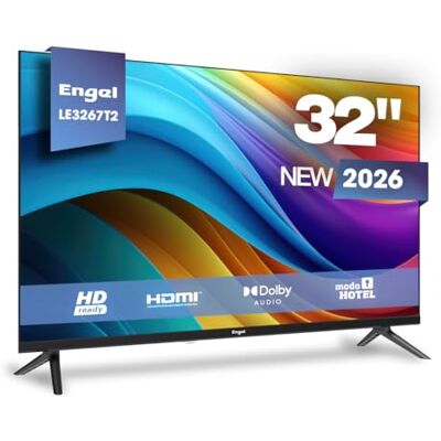 Engel TV 32 Pulgadas HD Ready LED LE3267T2, Dolby Audio, 3 HDMI, 2 USB, Entrada Sat, Modo Hotel, Televisor 1366x768, Reproductor Multimedia, DVB-T2/C/S2, Negro 2026 Engel TV 32 Pulgadas HD Ready LED LE3267T2, Dolby Audio, 3 HDMI, 2 USB, Entrada Sat, Modo Hotel, Televisor 1366x768, Reproductor Multimedia, DVB-T2/C/S2, Negro 2026