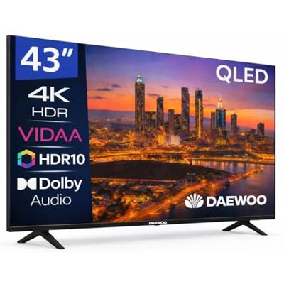 Daewoo 43VB56QV Smart TV 43 Pulgadas QLED 4K UHD, HDR10, Dolby Audio, Bluetooth, HDMI 2.1, Diseño Sin Marcos (Frameless), Funciones de accesibilidad, Gama 2026 Daewoo 43VB56QV Smart TV 43 Pulgadas QLED 4K UHD, HDR10, Dolby Audio, Bluetooth, HDMI 2.1, Diseño Sin Marcos (Frameless), Funciones de accesibilidad, Gama 2026